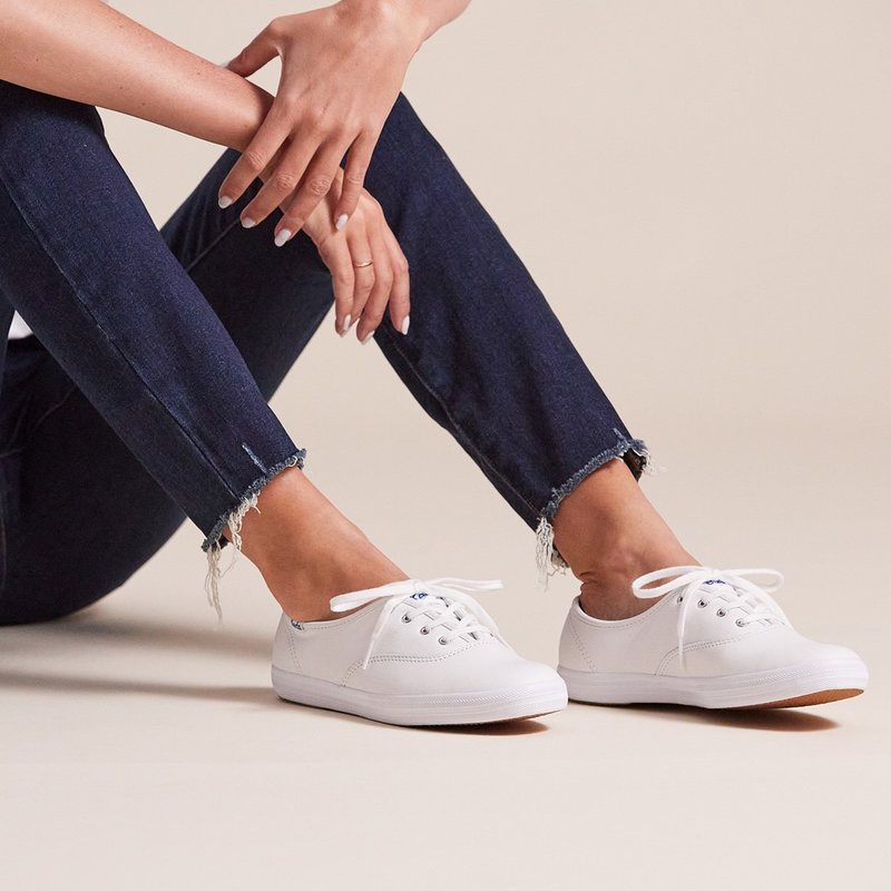 [Opening Celebration] KEDS classic genuine leather casual shoes, flat white shoes WH45750 - รองเท้าลำลองผู้หญิง - หนังแท้ 