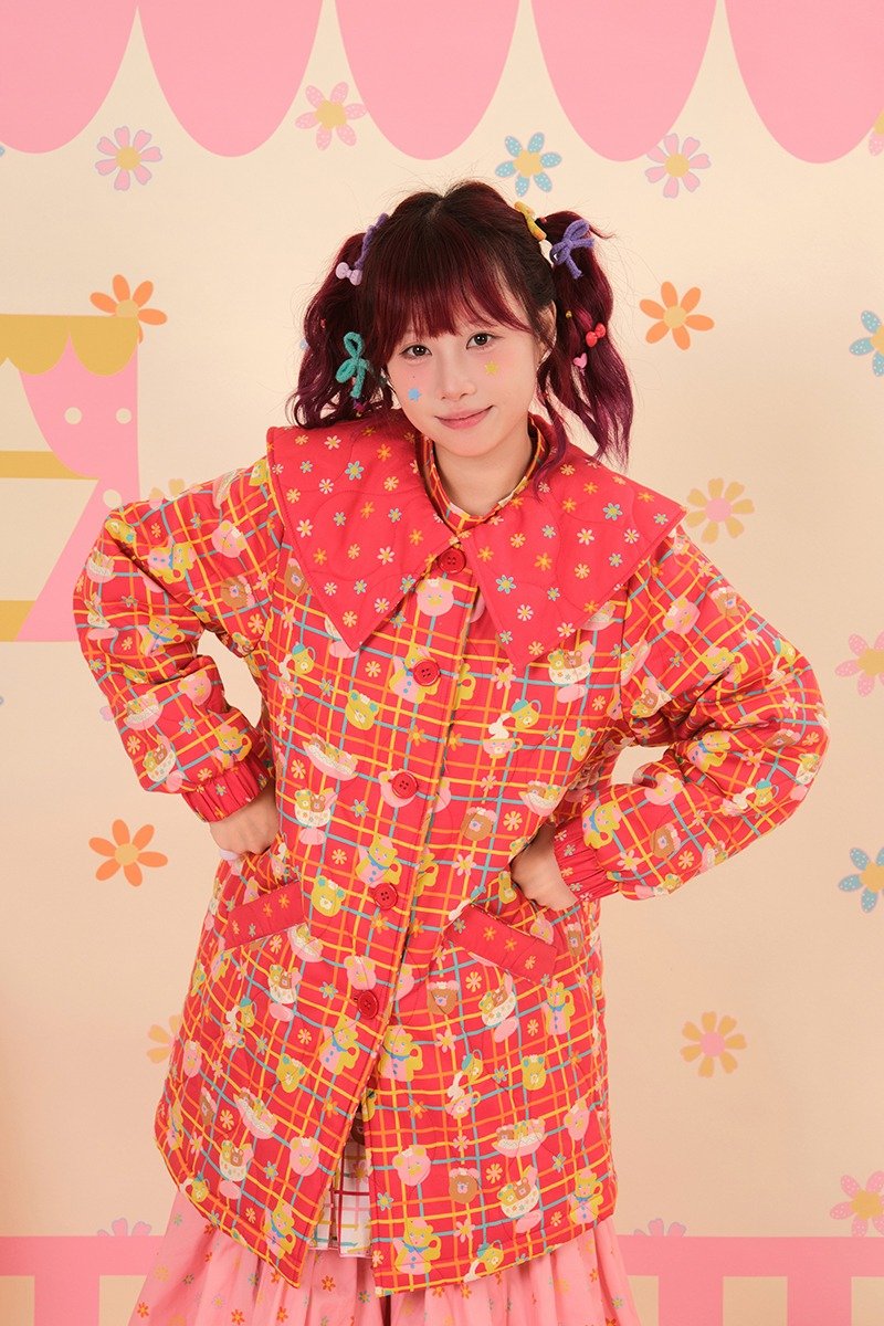 昭和甜品屋娃娃領絎棉印花中長棉服外套 日系可愛 - 女大衣/外套 - 棉．麻 多色