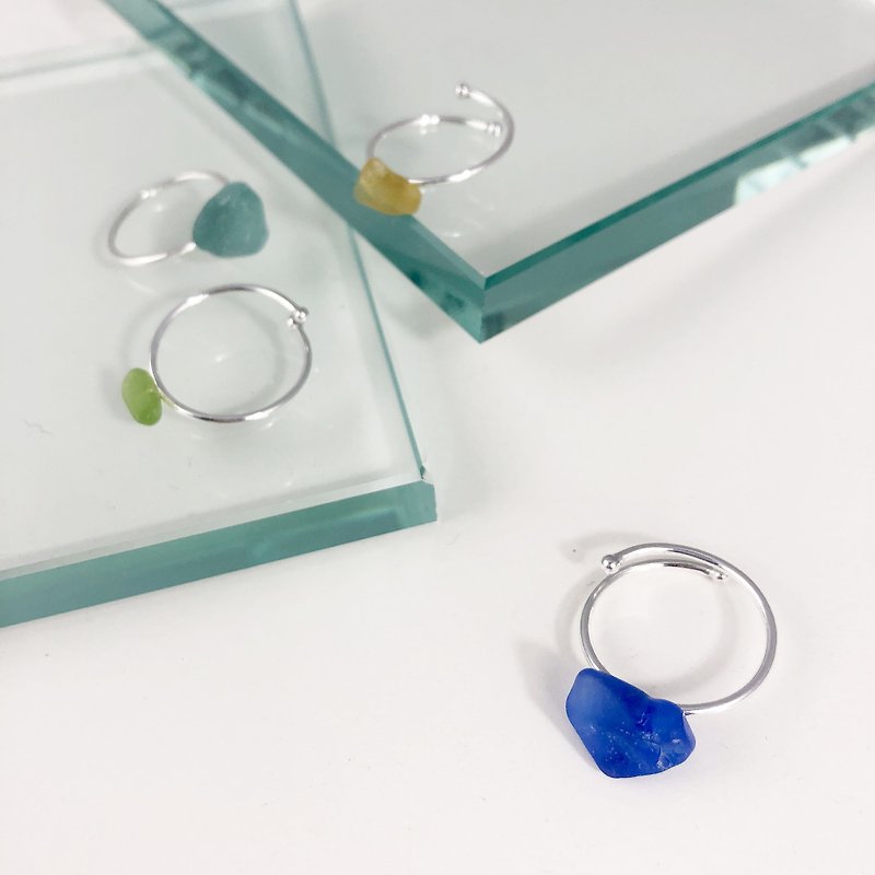 [Customized gift] Little sea glass ring (open ring) - General Rings - Sterling Silver 