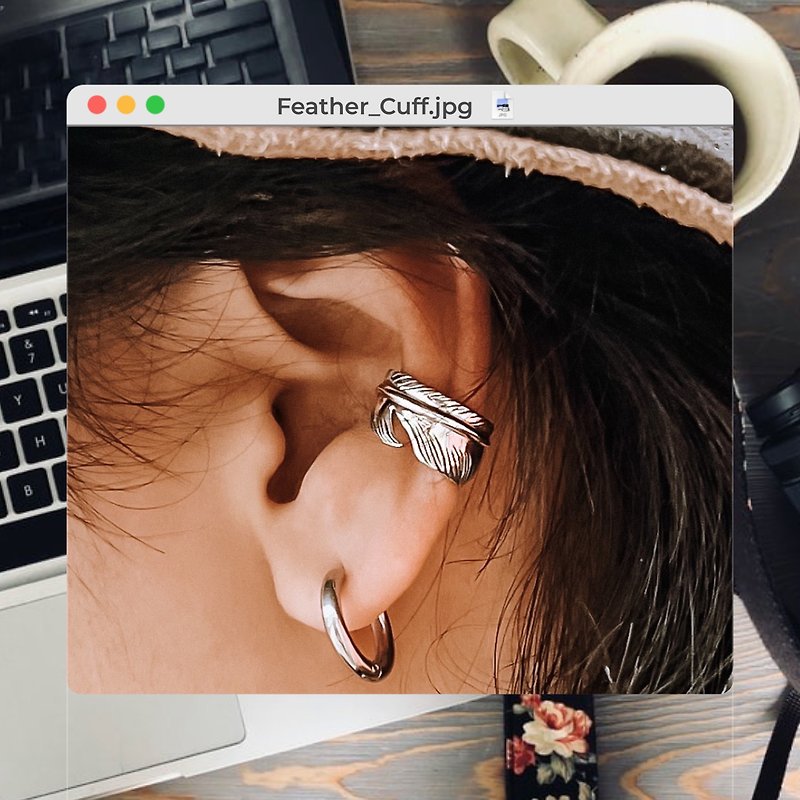 [Gift] Sterling Silver Japanese Indian Feather Unisex Ear Cuff Two Wears イヤーカフ