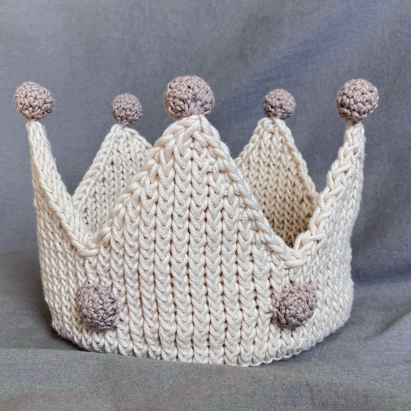 Pompom kids crown, First birthday crown, Newborn headband, Baby boy crown - 嬰兒帽子/髮帶 - 棉．麻 白色