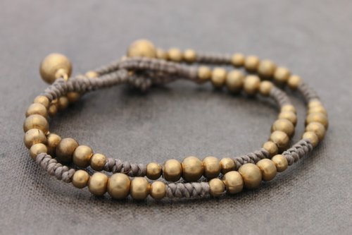 xtravirgin 卡其色黃銅麻布纏繞手鍊串珠編織包裹男女皆宜的手鍊