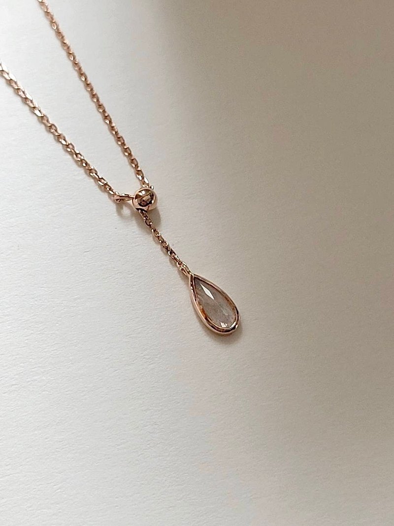 露珠灰月光石項鍊/ 玫瑰金/ Y字鍊/水晶/A.pearl - 項鍊 - 水晶 灰色