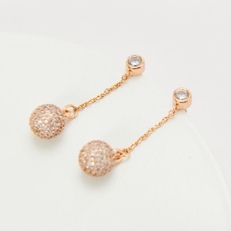 Diamond Ball Micropaved Stone Earrings - ต่างหู - ทองแดงทองเหลือง สีทอง