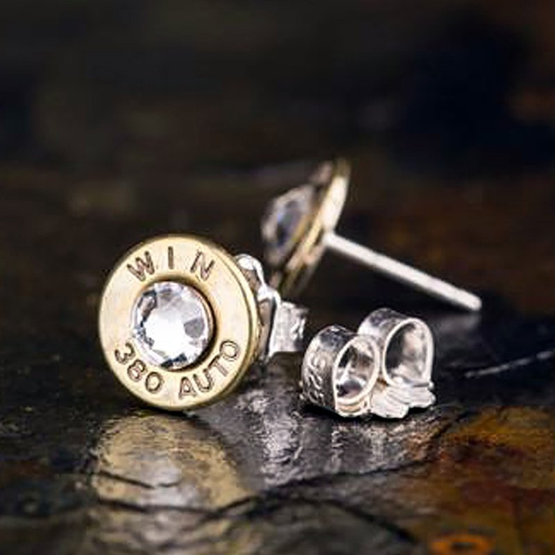 Bullet Designs 380口徑子彈 水鑽耳環 / 復古金屬個性耳針耳扣 - 耳環/耳夾/耳骨夾 - 其他金屬 