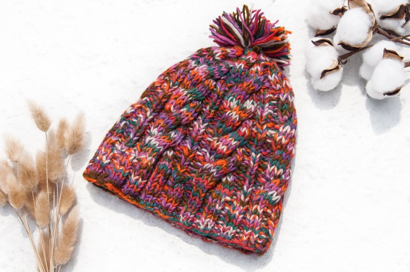 Hand-knitted pure wool hat/knitted hat/knitted wool hat/inner brushed hand-knitted wool hat-tropical fruit tea - หมวก - ขนแกะ หลากหลายสี