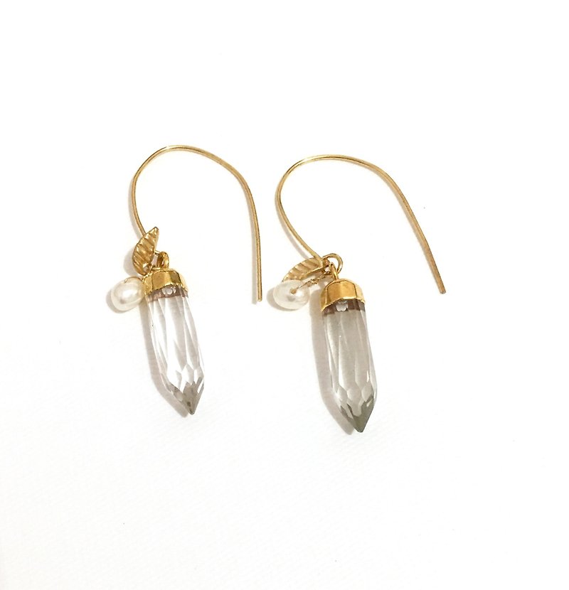 Gemstone Earrings & Clip-ons White - Hexagonal white crystal pendant earrings
