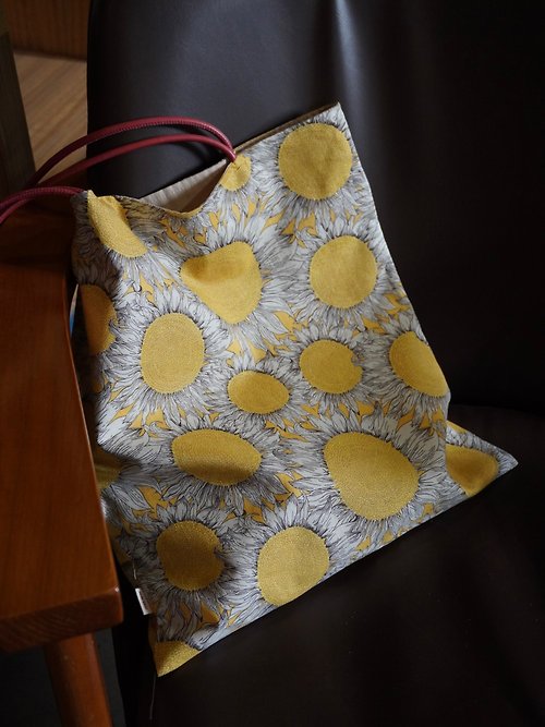 裁縫地圖 英國Liberty布料黃色太陽花向日葵小愛心便攜大容量帆布袋手提袋
