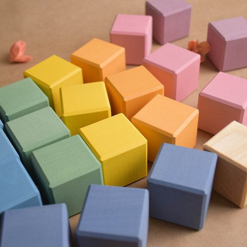 Wooden Educational Toy Pastel Wooden Blocks Square Cubes Set Building Montessori Educational Toy Gifts