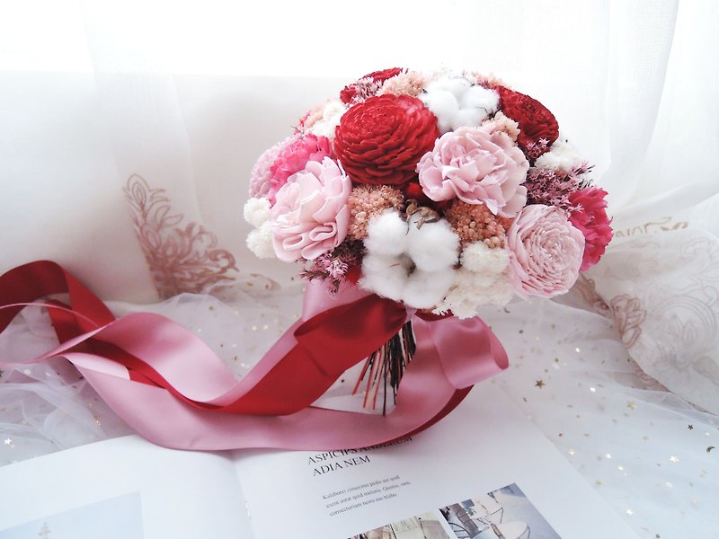 Round dry flower bouquet [pink confidant] red bouquet - Dried Flowers & Bouquets - Plants & Flowers Red