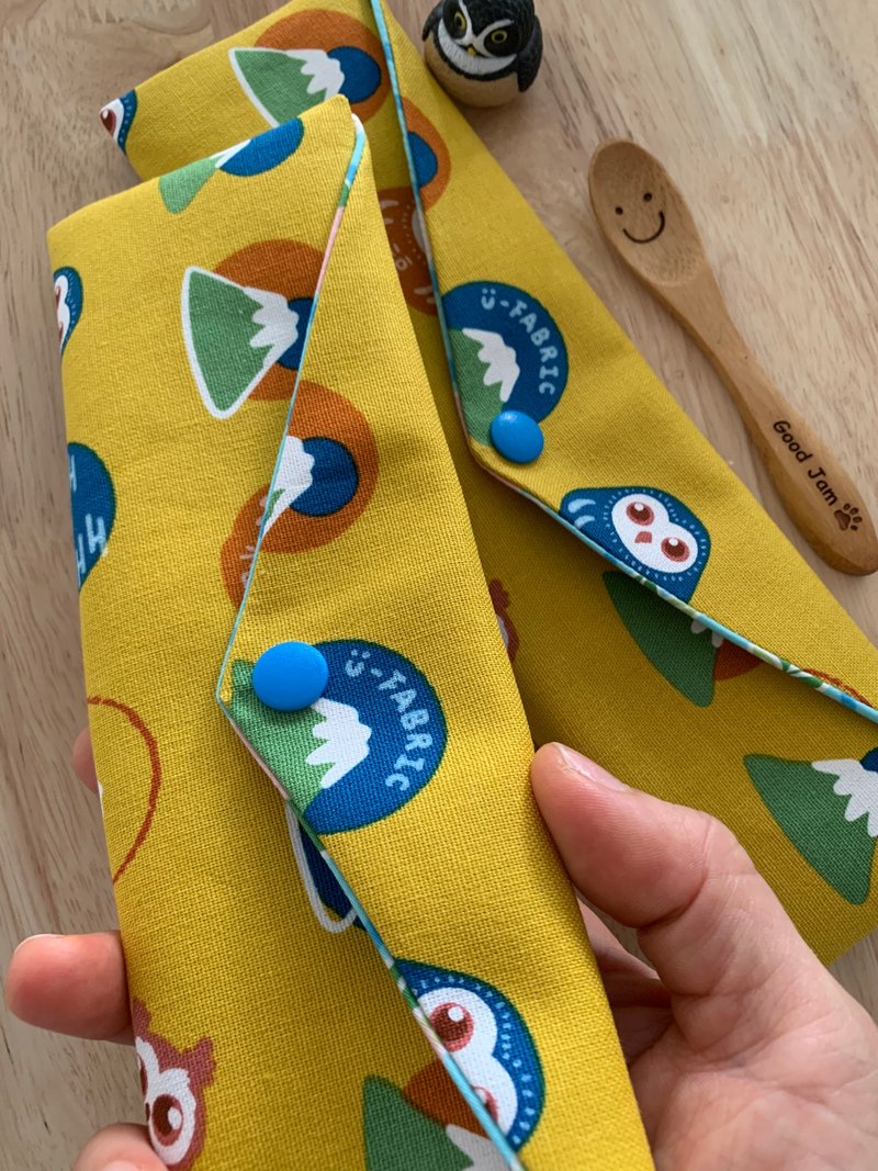 Wenqingfeng environmentally friendly pure cotton chopsticks bag Fuji earth yellow Japanese style civilized owl trendy goods - กล่องเก็บของ - ผ้าฝ้าย/ผ้าลินิน สีเหลือง