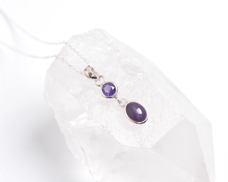 Sugilite and Amethyst Silver Necklace (Silver 925) - Necklaces - Gemstone Purple