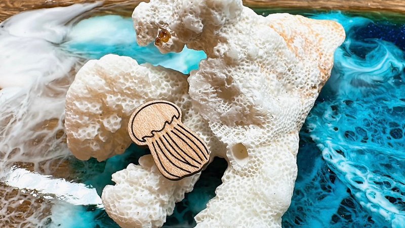 Cute Little Jellyfish Ear Acupuncture - Earrings & Clip-ons - Wood Khaki