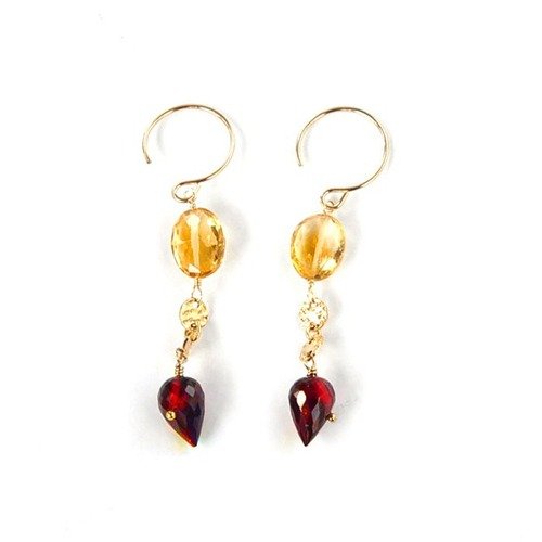 mumu-jewelry77 14kgf/レッドガーネットフラワーバドxシトリンピアス