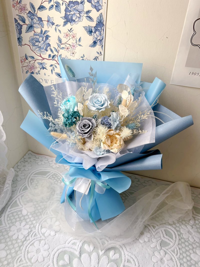 【flower-of-life】冰藍色永生花束 日本永生花 生日 男士花束 - 乾燥花/永生花 - 植物．花 藍色