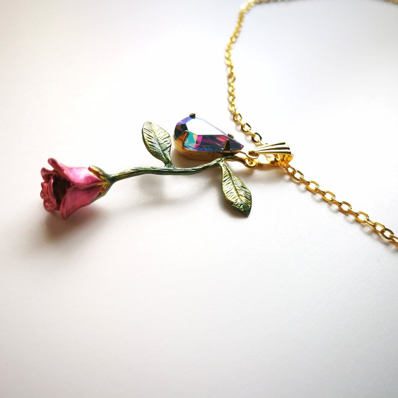 Love at first sight 薔薇のネックレス　1920's西ドイツヴィンテージガラス - 項鍊 - 其他金屬 粉紅色