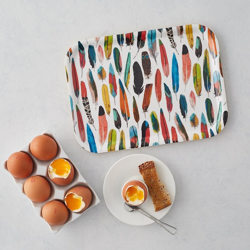 NEW: FEATHERS TRAY - Small Plates & Saucers - Wood Multicolor