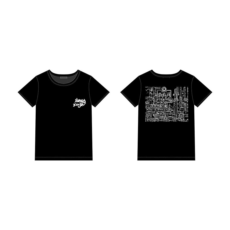 香港街道Tee Version2-黑色Black - T 恤 - 棉．麻 黑色