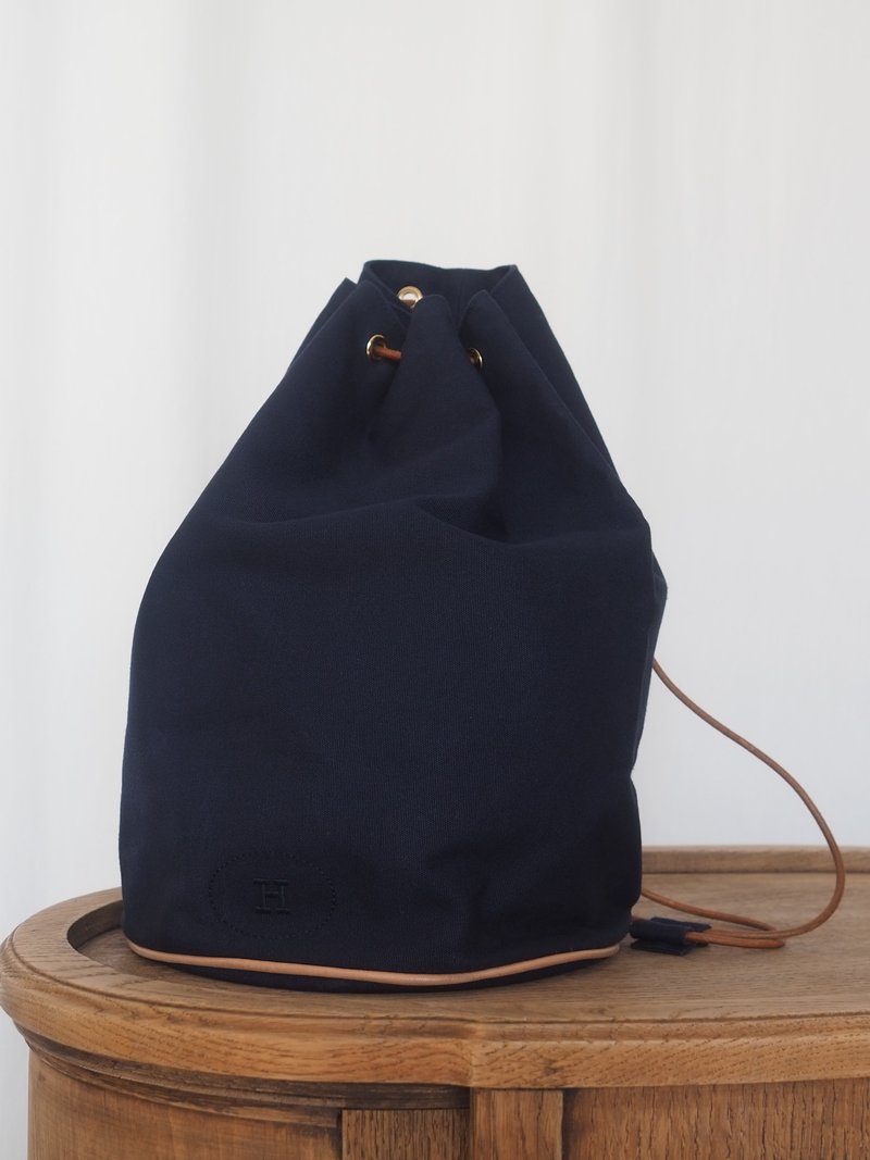 HERMES Matro Marcel Backpack Shoulder Bag Canvas Leather Navy Unisex Vintage - Backpacks - Cotton & Hemp Blue