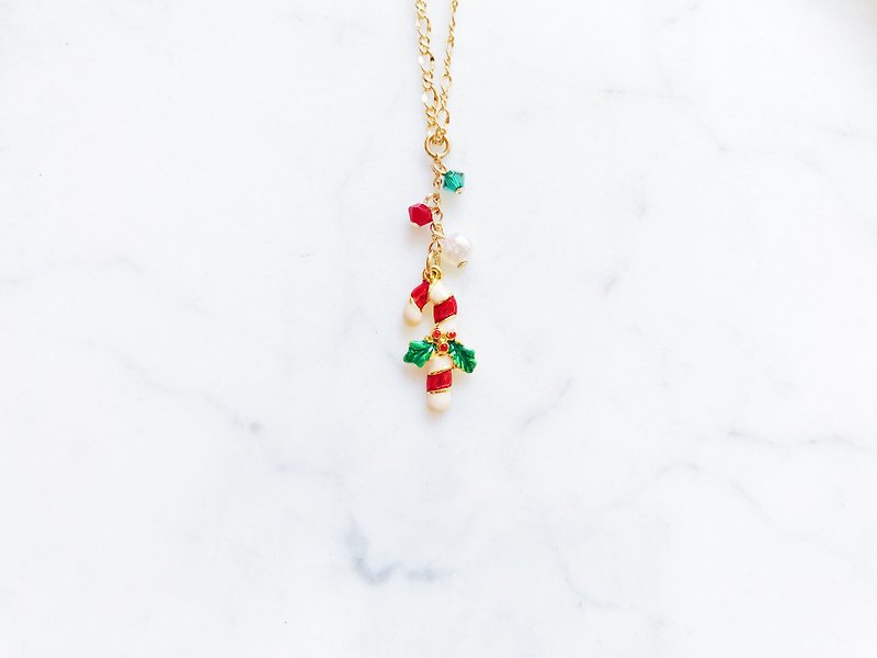 "Christmas limited" period limited - Wisdom sugar candy cane necklace - สร้อยคอ - โลหะ 