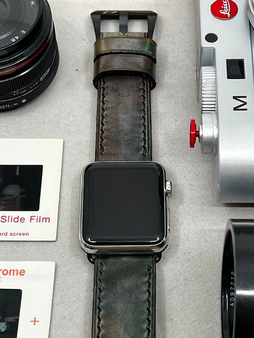 Eternitizzz 錶帶及手錶設計工房 迷彩色 深啡色主調真皮皮革 Apple Watch 44mm 45mm 全手工錶帶