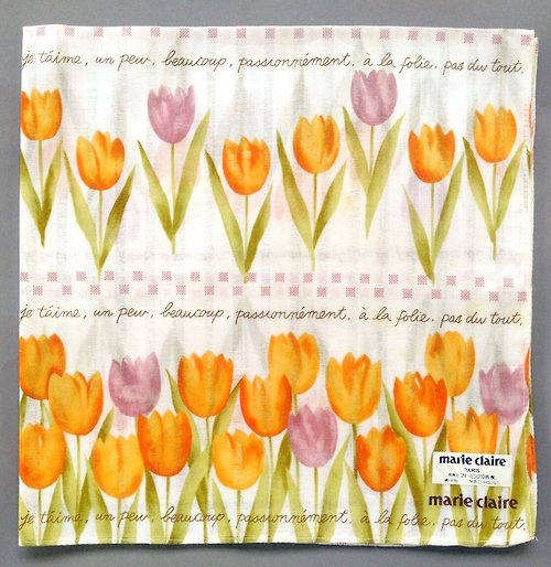 orangesodapanda Marie Claire PARIS Vintage Handkerchief Pocket Tulip 18 x 18 inches