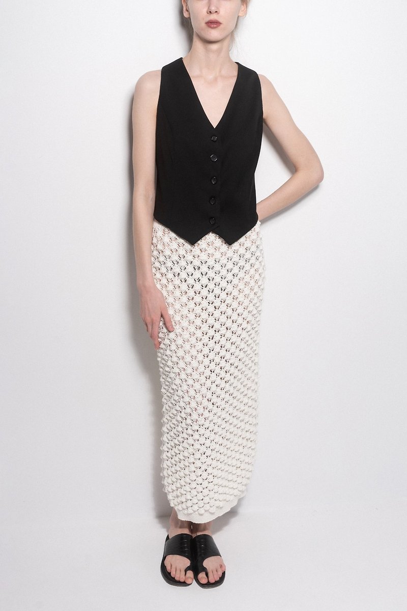 White Cotton Crochet Midi Long Skirt / Modern Crochet Boho Skirt - Skirts - Cotton & Hemp Multicolor