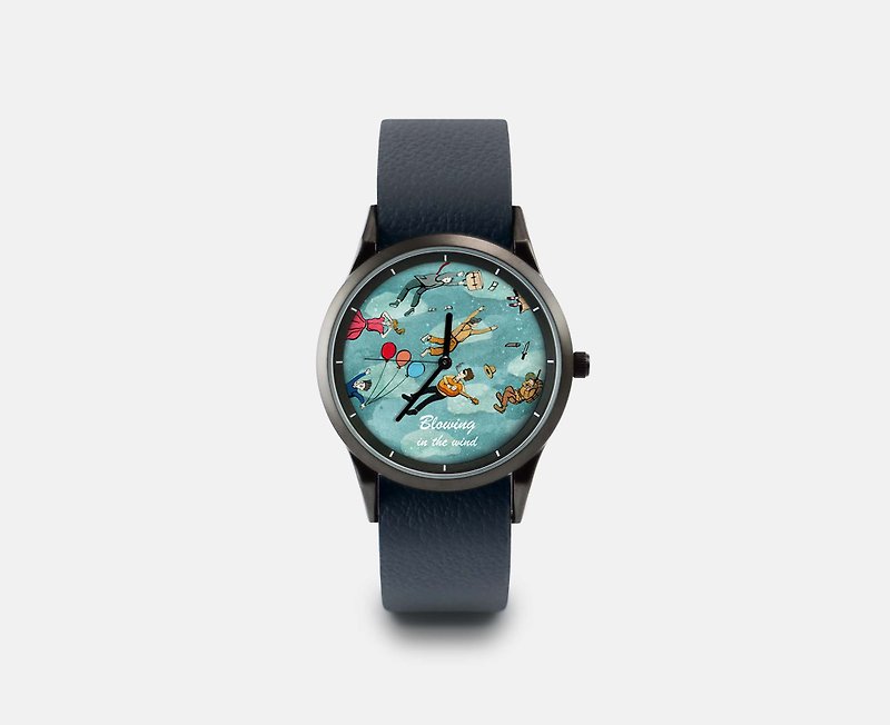 【Illustration Watch】-Blowing in the wind - Women's Watches - Other Metals Blue