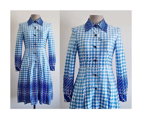PaiissaraEveryday Vintage Blue White Geometric Print Dress