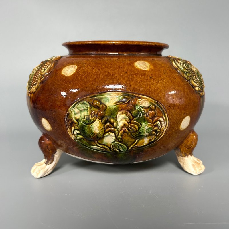 唐三彩貼花三足爐 - 擺飾/家飾品 - 陶 卡其色