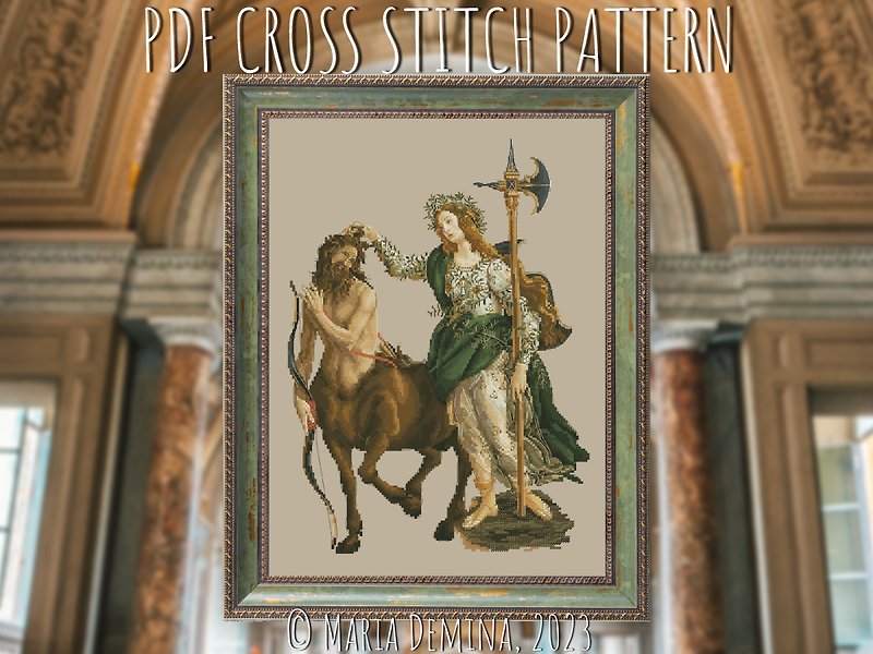 Pallas and the Centaur - Sandro Botticelli - PDF cross stitch pattern 十字绣 - คอร์สงานฝีมือ/หนังสือคู่มือ - วัสดุอื่นๆ 