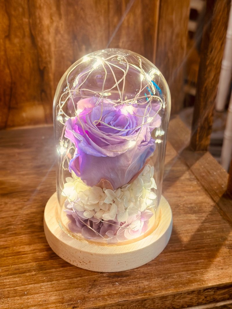 Eternal Rose Glass Cup Cover Violet Color Large Round Ecuador Rose Night Light - ช่อดอกไม้แห้ง - พืช/ดอกไม้ 