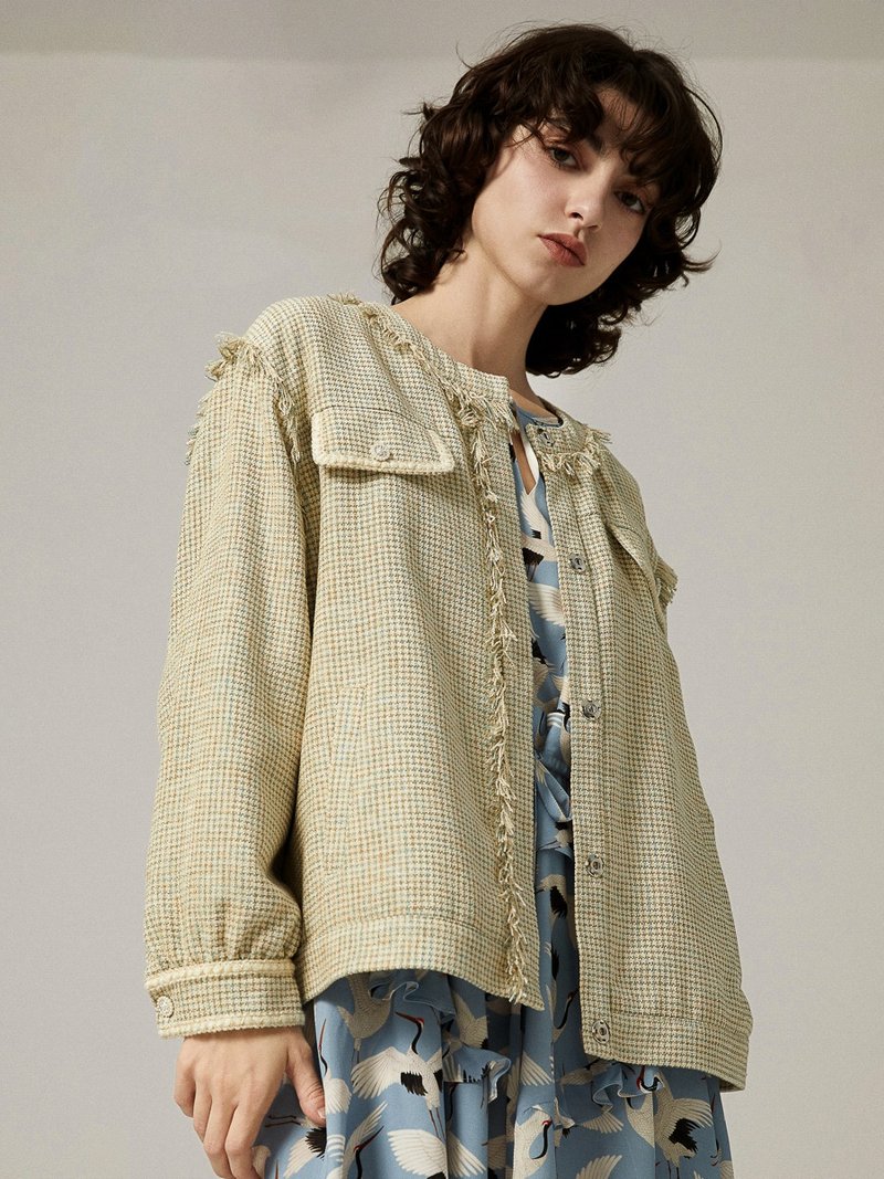 Nerak Oversized Tweed Jacket - Women's Casual & Functional Jackets - Polyester Khaki