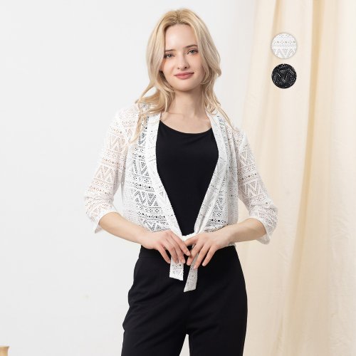 MEDUSA LADY 【MEDUSA】臺灣製 微光點點鏤空綁帶罩衫 - 2色(M-XL) | 禮服外套