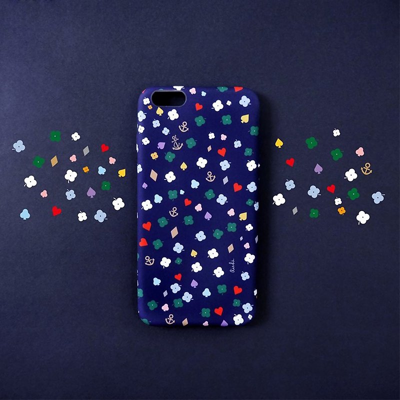 Dark blue French floral phone shell - Phone Cases - Other Materials Blue