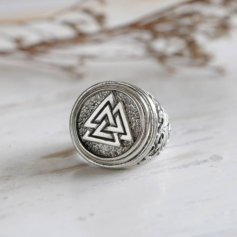 Valknut Viking Ring Mammen gothic Silver Scandinavian Norse Biker Jewelry skull - General Rings - Other Metals Silver