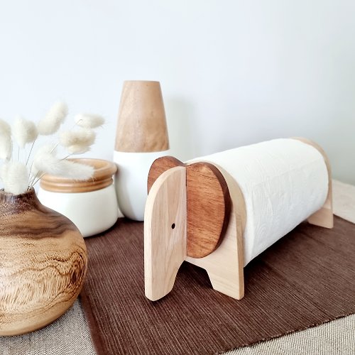 25 Degrees Room Wooden tissue paper holder in the kitchen elephant shape - woodwork from Chiang Mai