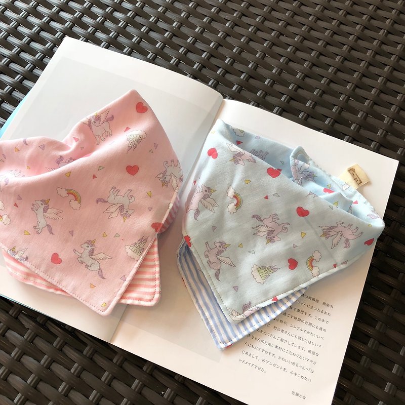 Love unicorn double function triangle scarf + handkerchief - ผ้ากันเปื้อน - ผ้าฝ้าย/ผ้าลินิน 