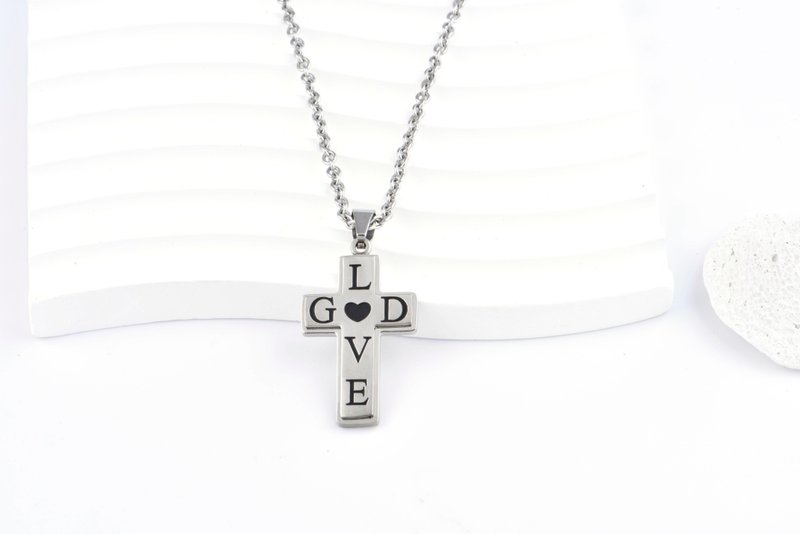 Stainless steel | God is love cross pendant Necklace - สร้อยคอ - สแตนเลส 