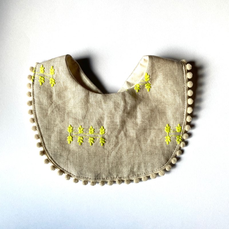 Linen and Organic Cotton Bib / Natural&Neon Yellow - ผ้ากันเปื้อน - ผ้าฝ้าย/ผ้าลินิน สีกากี