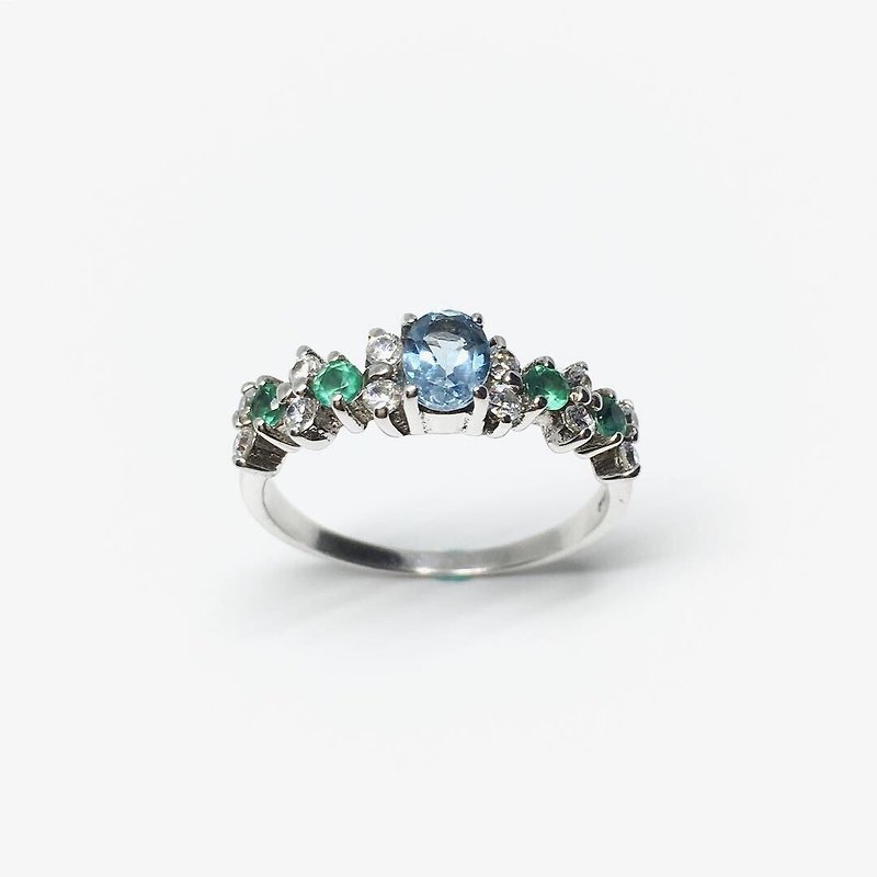Natural gemstone simple sea blue Baodanquan stone / silver ring - แหวนทั่วไป - เงินแท้ สีน้ำเงิน