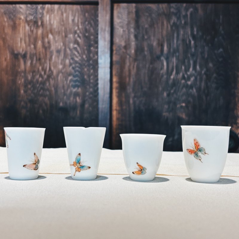 自慢監製 不言美器 玉瓷 釉中彩 蝴蝶 執香杯 鈴香杯 聞香杯 - 茶壺/茶杯/茶具 - 瓷 