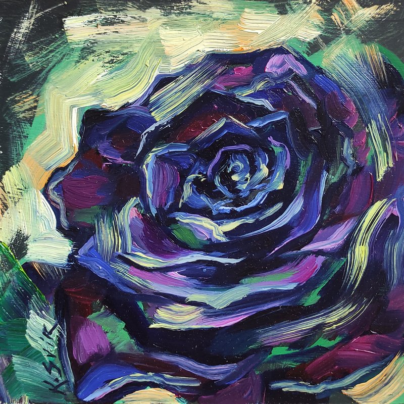 Rose Oil Painting Original Art Flower Painting Floral Wall Art Small Artwork - 海報/掛畫/掛布 - 其他材質 多色
