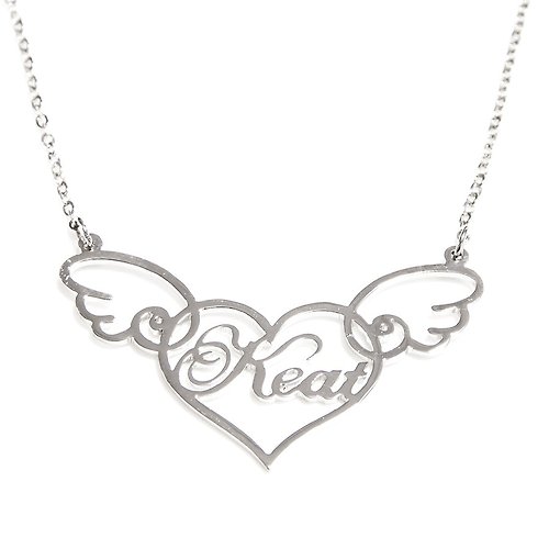 NamesisAccessories Custom name necklace in heart shape with cute wing