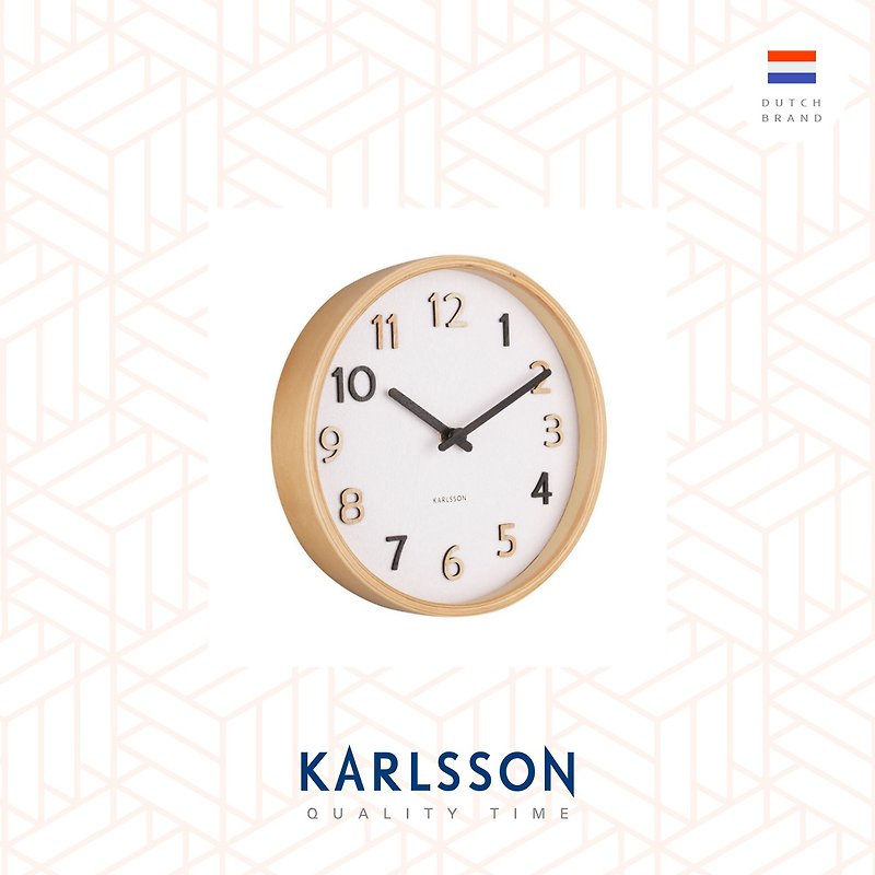 荷蘭Karlsson, 22cm 木制混色數字掛鐘Wall clock Pure basswood - 時鐘/鬧鐘 - 木頭 白色
