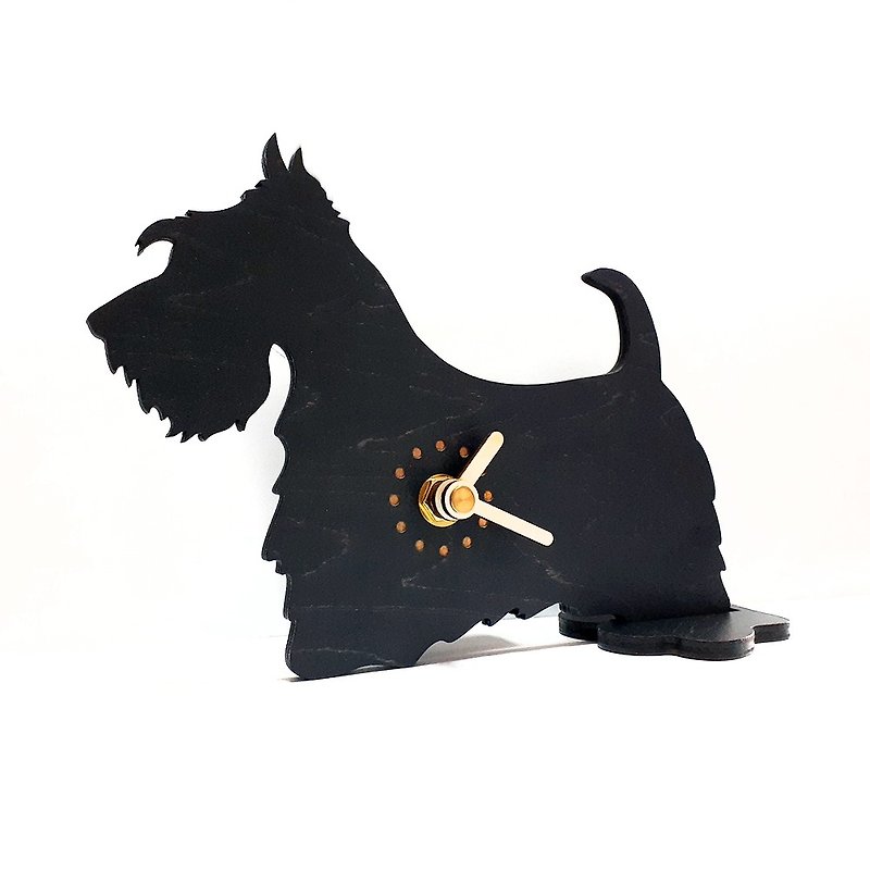 Handmade Wooden Cute Desk Clock Scottish Terrier - นาฬิกา - ไม้ สีดำ