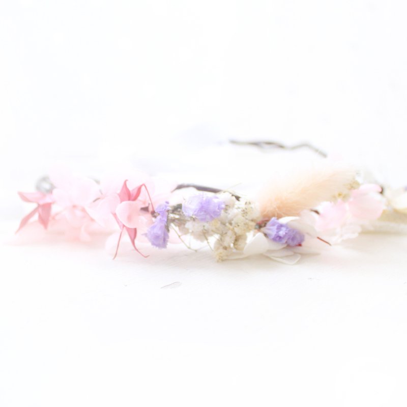 星星櫻花粉花冠-極簡風乾燥花冠 - 髮夾/髮飾 - 植物．花 粉紅色