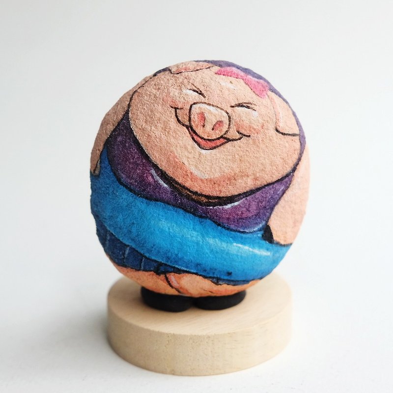 Pig stone painting for new year gift  2019. - Stuffed Dolls & Figurines - Stone Pink