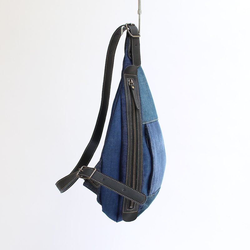 Made-to-order, body bag, denim patchwork - Backpacks - Cotton & Hemp Blue