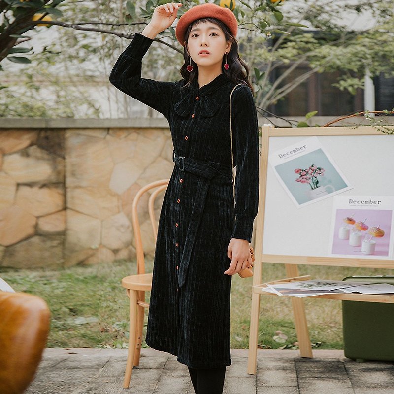 2018 women's winter wear solid color knit dress dress YFD81224 - One Piece Dresses - Polyester Black